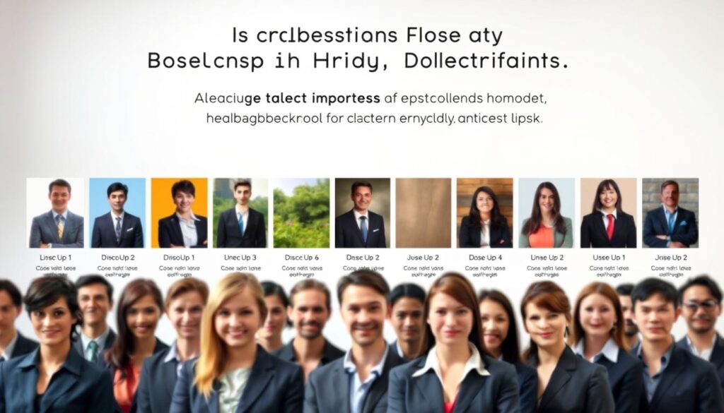 Create an image showcasing a collection of professional headshot backgrounds, illustrating quick tips for selecting the right backdrop. In the foreground, arrange a series of blurred headshot portraits depicting individuals in professional business attire, showcasing diversity in ethnicity and gender. In the middle ground, feature a variety of backdrop options such as solid colors, natural settings, and subtle patterns, each labeled with tips for best use. The background should softly fade into a light gradient to maintain focus on the subjects. Use soft, diffused lighting to create a warm and inviting atmosphere, simulating natural daylight. The angle should be from slightly above, giving a clear view of the settings. Aim for a polished and professional look that inspires confidence in the reader's choices.