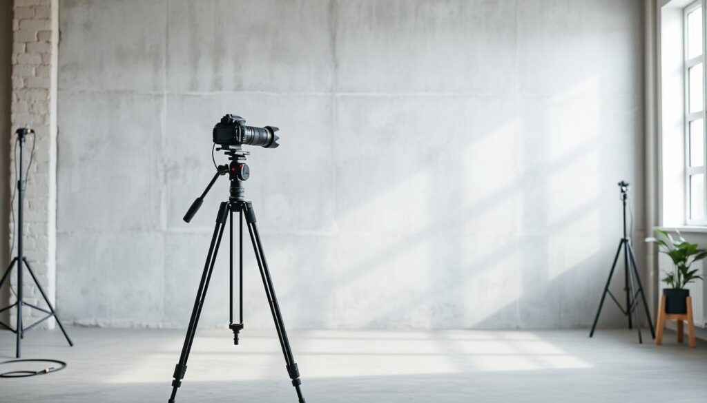A minimalist photography studio setup featuring a concrete wall texture as the backdrop. In the foreground, an elegant, simple tripod stands, supporting a professional camera with a zoom lens, capturing the scene. The middle section showcases a smooth, industrial-grade concrete wall with subtle variations in texture and shade, creating a visually interesting yet understated effect. Soft, diffused natural light streams in from a large window, illuminating the surface and casting gentle shadows. In the background, minimal props are arranged thoughtfully to enhance the idea of thoughtful budget choices, featuring affordable materials that contrast with the high-impact look of the backdrop. The atmosphere is calm and focused, evoking a sense of professionalism and creativity. A minimalist photography studio setup featuring a concrete wall texture as the backdrop. In the foreground, an elegant, simple tripod stands, supporting a professional camera with a zoom lens, capturing the scene. The middle section showcases a smooth, industrial-grade concrete wall with subtle variations in texture and shade, creating a visually interesting yet understated effect. Soft, diffused natural light streams in from a large window, illuminating the surface and casting gentle shadows. In the background, minimal props are arranged thoughtfully to enhance the idea of thoughtful budget choices, featuring affordable materials that contrast with the high-impact look of the backdrop. The atmosphere is calm and focused, evoking a sense of professionalism and creativity.