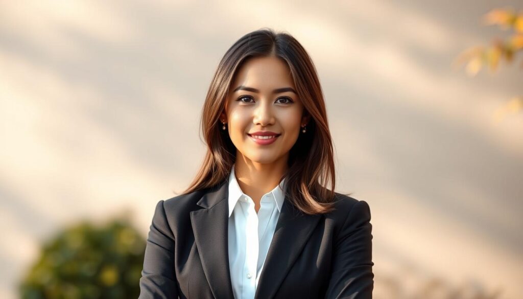 A professional headshot of an individual dressed in smart business attire, standing confidently against a background that reflects seasonal color theory. The background features a harmonious blend of light, medium, and dark colors with subtle gradients, creating a color wash effect that enhances the subject's presence. The lighting is soft and diffused, emulating a natural outdoor setting, with gentle highlights illuminating the subject’s face. The angle is slightly above eye level, providing a flattering perspective. The atmosphere is warm and inviting, showcasing the perfect color palette for personal branding, while ensuring a clean, uncluttered aesthetic. No text or logos are present in the image, maintaining a professional and polished look. A professional headshot of an individual dressed in smart business attire, standing confidently against a background that reflects seasonal color theory. The background features a harmonious blend of light, medium, and dark colors with subtle gradients, creating a color wash effect that enhances the subject's presence. The lighting is soft and diffused, emulating a natural outdoor setting, with gentle highlights illuminating the subject’s face. The angle is slightly above eye level, providing a flattering perspective. The atmosphere is warm and inviting, showcasing the perfect color palette for personal branding, while ensuring a clean, uncluttered aesthetic. No text or logos are present in the image, maintaining a professional and polished look.