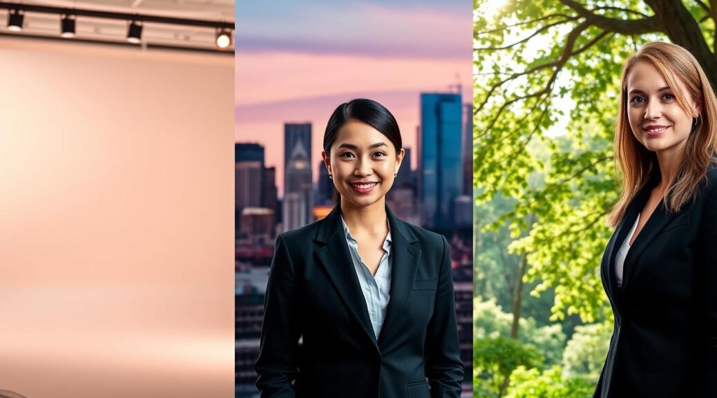 outdoor vs studio headshot background