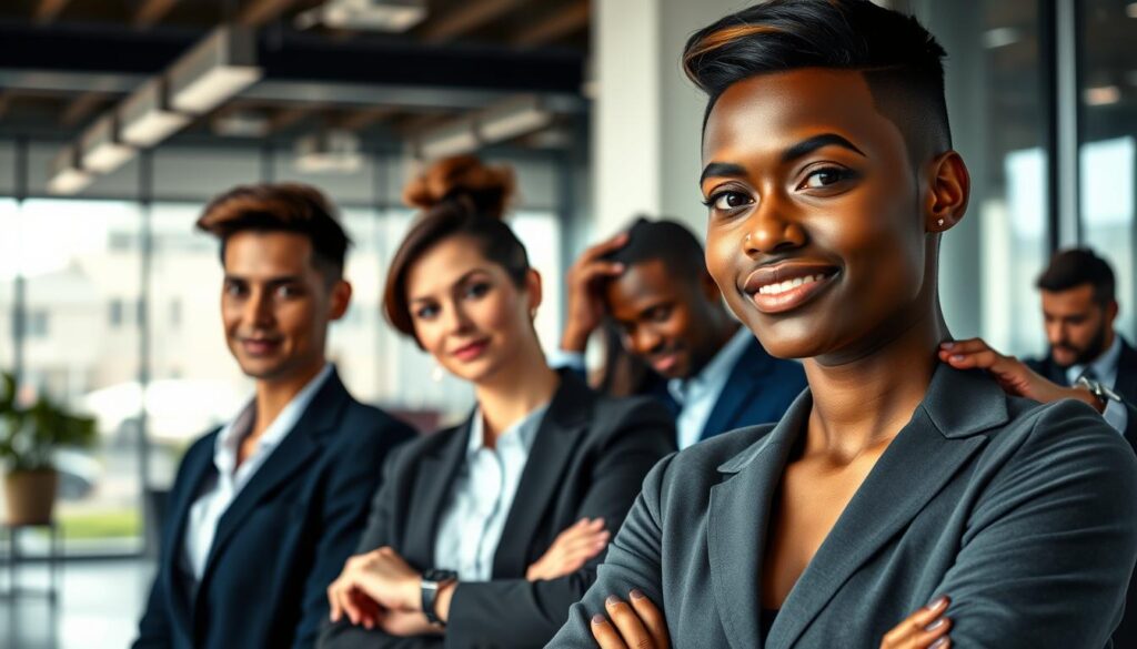 A professional headshot scene featuring a diverse group of individuals, each exhibiting different hairstyles and styles to represent the concept of refresh cadence. In the foreground, a slightly angled close-up of a Caucasian woman in a tailored blazer, showcasing a modern haircut, looking confidently at the camera. Beside her, an African American man wearing a smart casual outfit with a neat hairstyle. In the middle ground, a businesswoman adjusting her hair with a thoughtful expression, and a man looking at his watch, symbolizing timing for updates. The background features a softly blurred modern office environment, with natural light pouring in from large windows. The mood is professional and aspirational, emphasizing the importance of keeping a fresh image. A professional headshot scene featuring a diverse group of individuals, each exhibiting different hairstyles and styles to represent the concept of refresh cadence. In the foreground, a slightly angled close-up of a Caucasian woman in a tailored blazer, showcasing a modern haircut, looking confidently at the camera. Beside her, an African American man wearing a smart casual outfit with a neat hairstyle. In the middle ground, a businesswoman adjusting her hair with a thoughtful expression, and a man looking at his watch, symbolizing timing for updates. The background features a softly blurred modern office environment, with natural light pouring in from large windows. The mood is professional and aspirational, emphasizing the importance of keeping a fresh image.