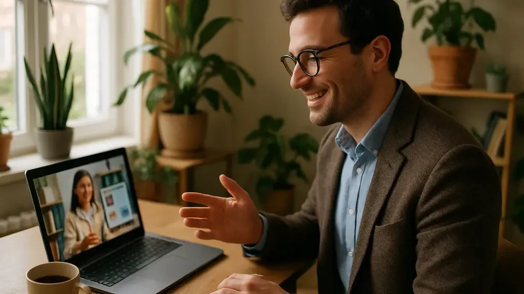 hybrid work image outfit with blazer, laptop, and neutral office setting