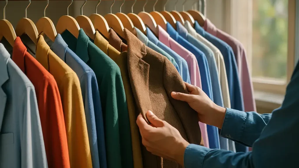Second-Hand Clothing arranged with shoes and notes for a workplace preparation session
