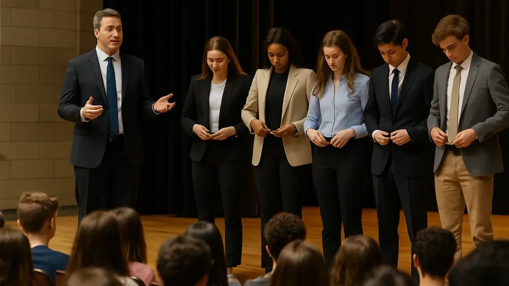 Student preparing executive presence fashion choices before a school leadership event