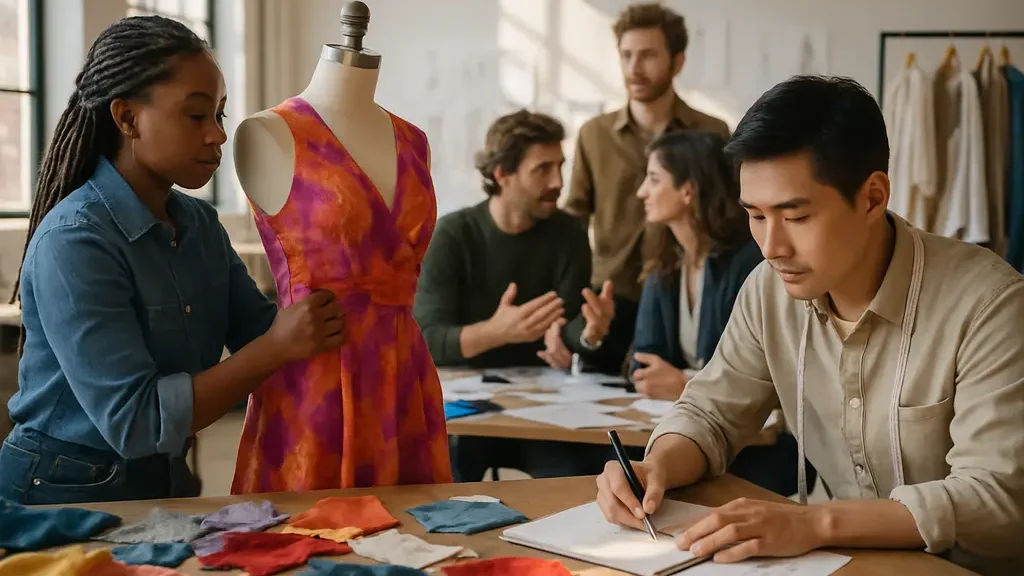 fashion workplace diversity session with clothing rack and planning notes