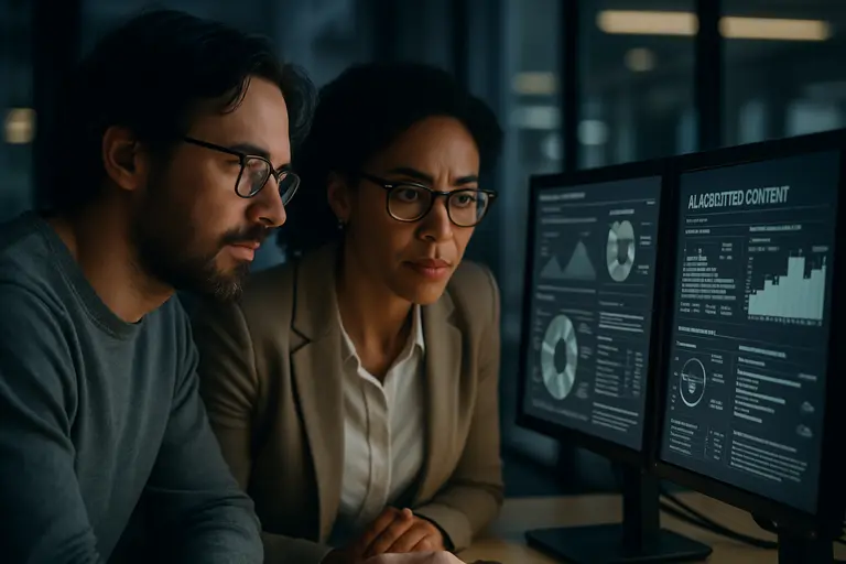 Designer reviewing generated visual concepts on a large monitor