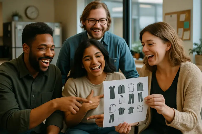 HR team discussing a dress code document during a meeting