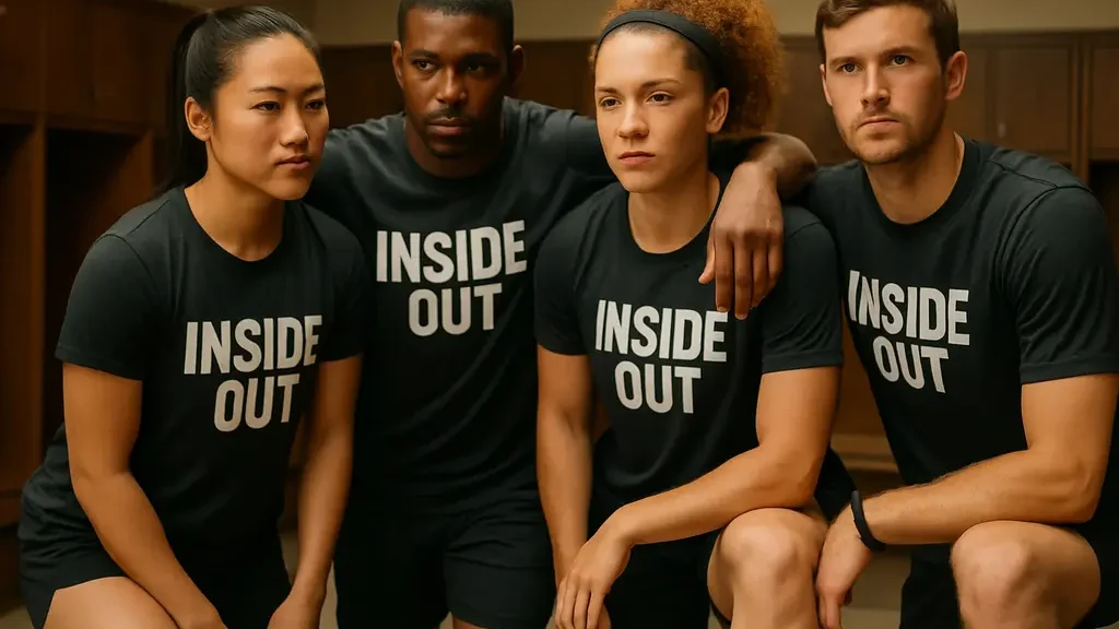 Inside Out campaign shopping bag with personal items arranged for brand identity