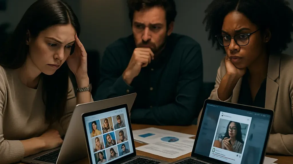 Sydney Sweeney Ad review session with campaign images on a desk