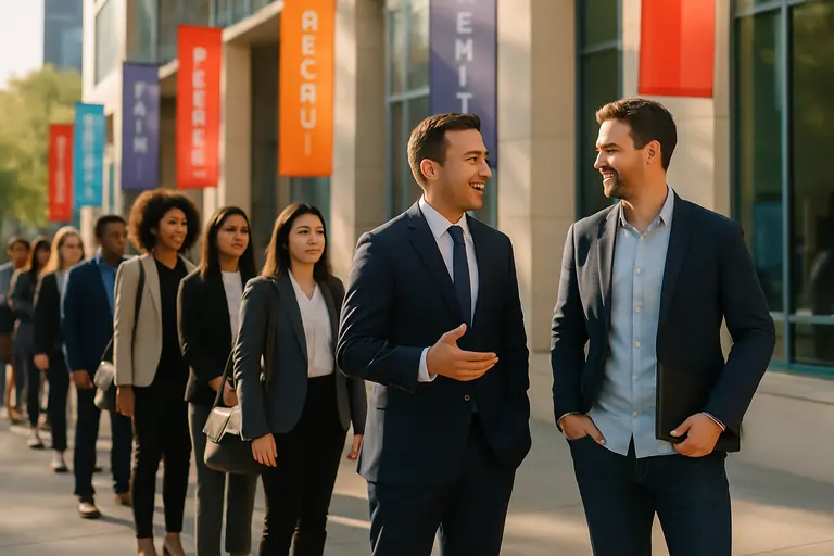 Three interview outfit options displayed from formal to business casual